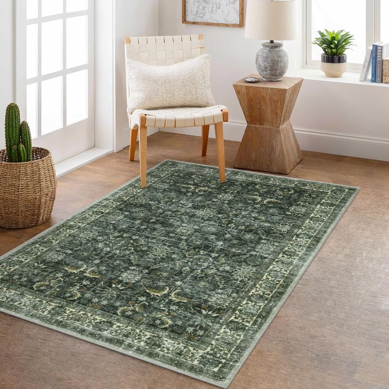 Photo 1 of **ITEM IS DIFFERENT FROM STOCK PHOTO** Anidaroel Washable Area Rug 5x7, Boho Large Green Rug for Living Room Vintage Soft Rugs for Bedroom, Non Slip Stain Resistant Dining Room Mat Carpet for Department Entryway Kitchen