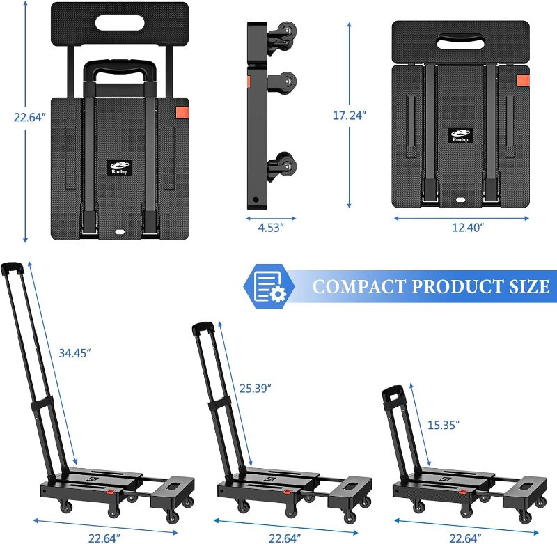 Photo 4 of (READ FULL POST) SOYO Folding Hand Truck, 500lbs Heavy Duty Dolly, Portable 6 Wheels Collapsible Luggage Cart with 2 Elastic Ropes for Moving, Travel, Shopping, House Office Use, Black