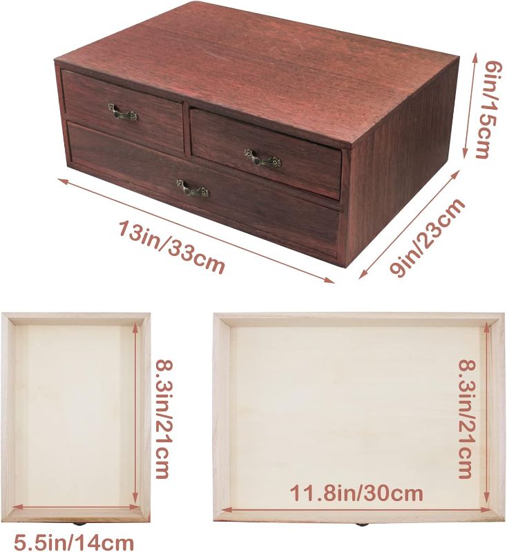 Photo 5 of (READ FULL POST) Wood Desktop Storage Cabinet with 3 Drawers Desk Storage Box for Kitchen Counter Dresser Tabletop Wood Organizer Box for Office Accessories