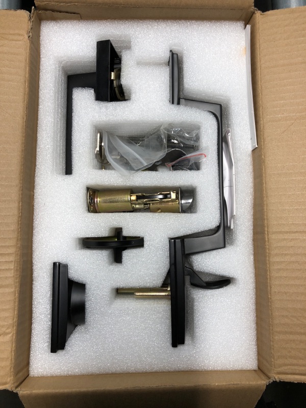 Photo 1 of (READ FULL POST) Azdele Matte Black Front Door Handle and Deadbolt Set, Modern Front Door Lock Set, Exterior Door Lock Set, Front Door Handle with Single Cylinder Deadbolt for Exterior Door, Reversible for Right&Left
