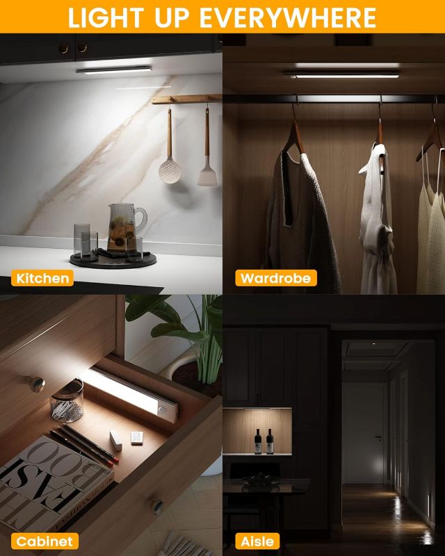 Photo 3 of (READ FULL POST) ASOKO Under Cabinet Lights Motion Sensor Light Indoor USB-C Rechargeable LED Closet Lights Battery Operated Under Cabinet Lighting Wireless Under Counter Lights for Kitchen(White,3Pack)