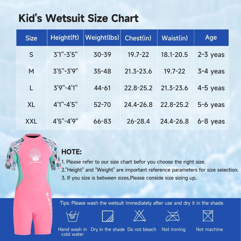 Photo 3 of (READ FULL POST) Kids Wetsuit Full Suits Shorty Suits Girls 2.5mm Neoprene Wet Suit UV Protection Keep Warm Long Sleeve Wetsuits for Swimming Diving Scuba M Size