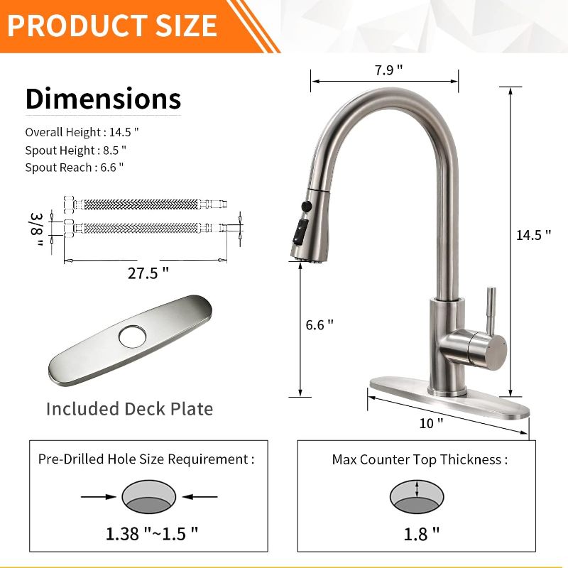 Photo 3 of (READ FULL POST) Brushed Nickel Kitchen Faucets with Pull Down Sprayer Kitchen Sink Faucet with Pull Out Sprayer Single Hole Deck Mount Single Handle Stainless Steel Grifos De Cocina 866068SN