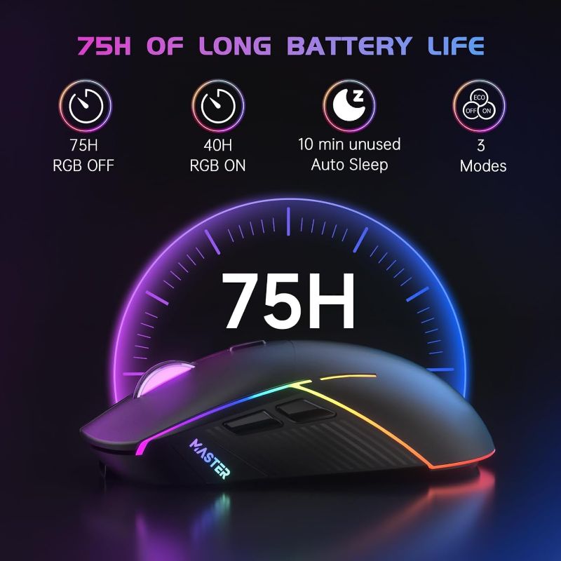 Photo 1 of (READ FULL POST) FFJ Wireless Gaming Mouse, 16000 DPI, Tri-Mode 2.4G/USB-C/Dual Bluetooth 5.0 Gaming Mouse Wireless, 9 Backlight, 75Hrs Battery Life, Rechargeable Gaming Mice for PC, Mac, Laptop, PS5, Xbox (Black)
