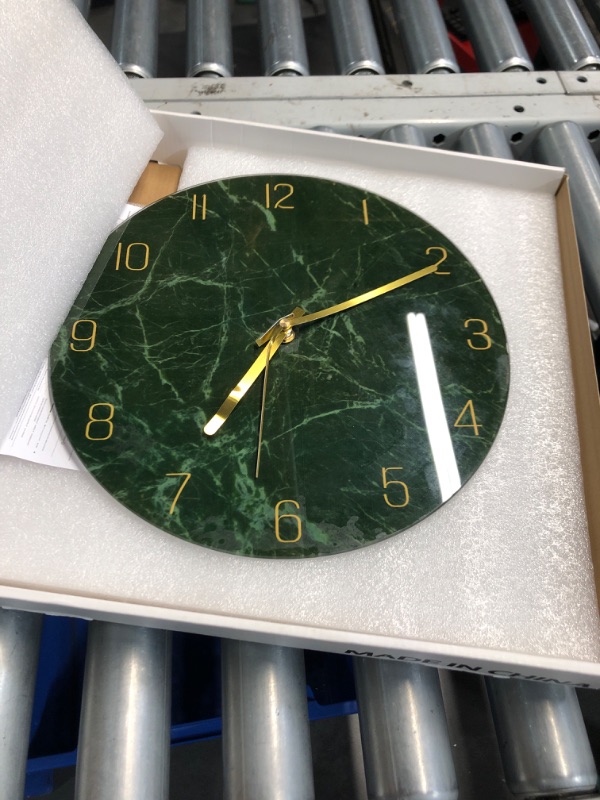 Photo 3 of (Minor Damage/ See Notes)
Constantplanet Abatract Wall Clock for Bedroom - Glass Teal Wall Clock Battery Operated 14 Inch - Marble Pattern Analog Wall Clock Silent