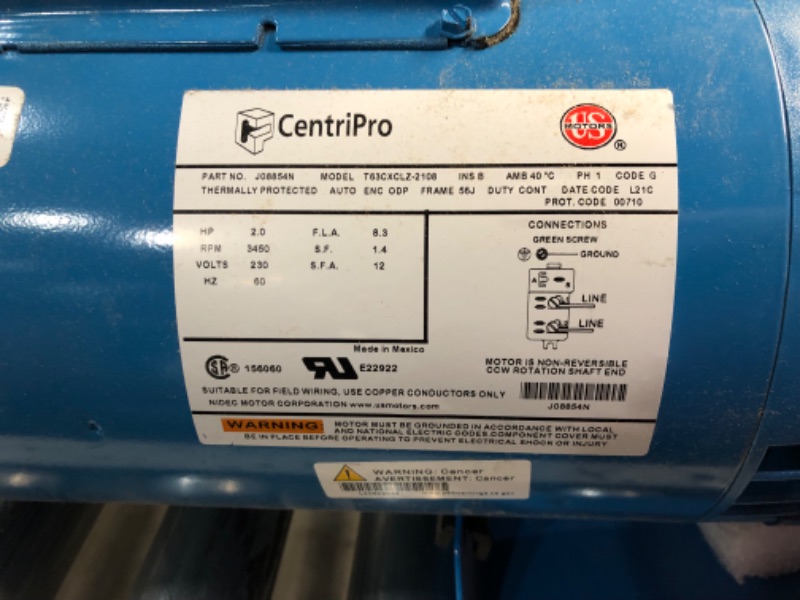 Photo 9 of ***NONREFUNDABLE - THIS SALE FINAL -  PARTS ONLY - SEE COMMENTS***
GOULDS PUMPS GT20 IRRI-Gator Self-Priming Single Phase Centrifugal Pump, 2 hp, Blue