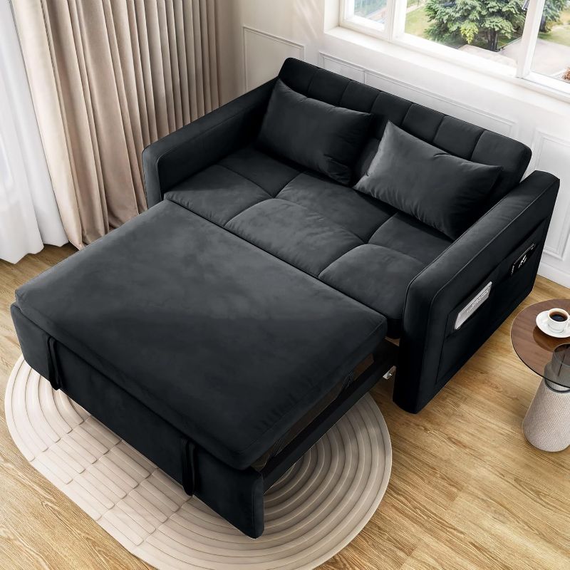 Photo 1 of ***STOCK PHOTO REFERENCE ONLY-COLOR IS BLACK***
YITAHOME 55" Convertible Sofa Bed, Velvet Sleeper Sofa with Pull-Out Bed, 3-in-1 Futon Couch with Reclining Backrest and Side Pocket, Modern Loveseat for Living Room, Black, Full Size