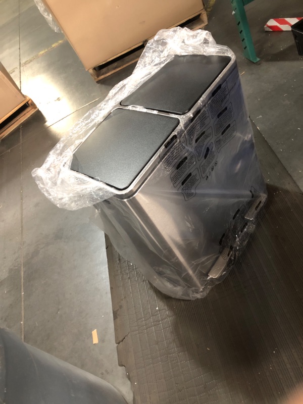 Photo 3 of ***DAMAGED - DENTED - SEE PICTURES***
SONGMICS Trash Can, 2 x 8 Gallon (2 x 30 L) Garbage Can for Kitchen, with 15 Trash Bags, 2 Compartments, Plastic Inner Buckets and Hinged Lids, Airtight, Silver and Black ULTB60NL