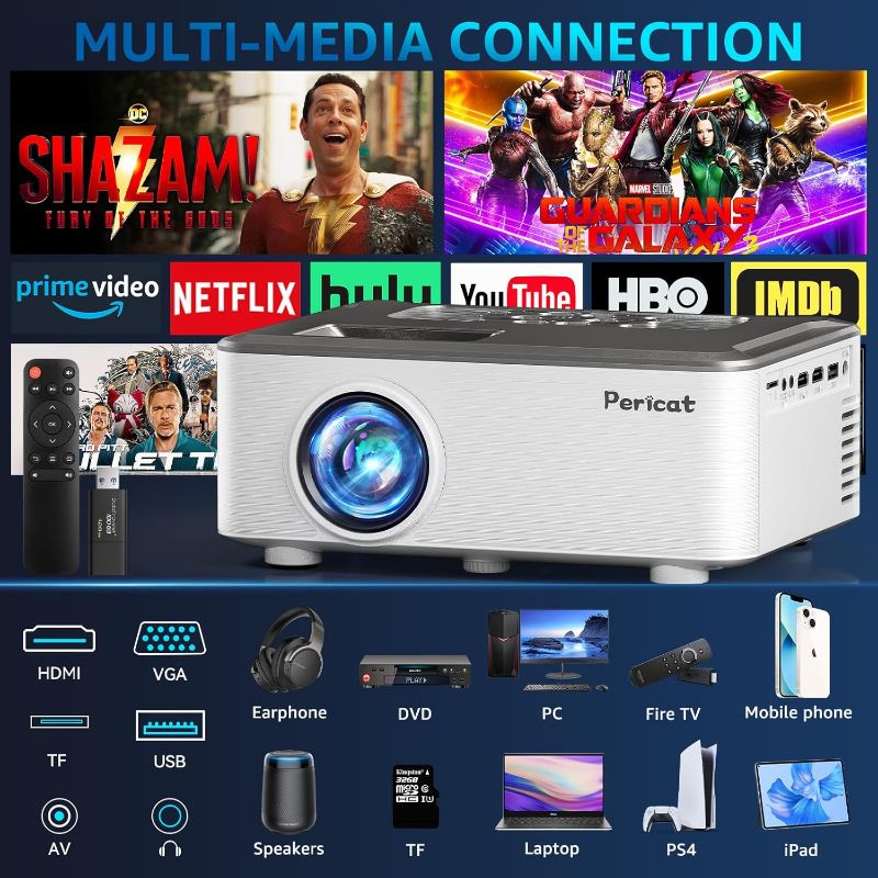 Photo 1 of 5G WIFI Bluetooth Projector with 100" Screen, 15000L Native 1080P Outdoor Projector, Pericat Home Theater Movie Projector,15W HIFI Speaker Video Projector Compatible with TV Stick/Phone/PC/Xbox