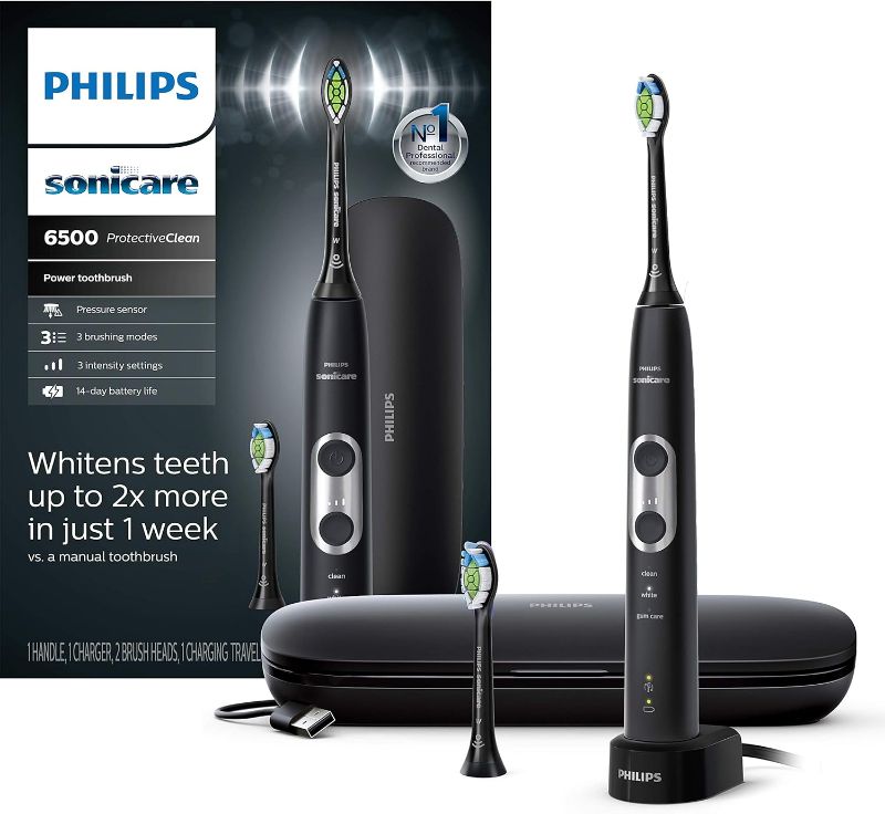 Photo 1 of *****STOCK IMAGE FOR SAMPLE***SEE NOTES*****
PHILIPS Sonicare ProtectiveClean 6500 Rechargeable Electric Toothbrush, with Pressure Sensor, 3 Cleaning Modes, SmarTimer and QuadPacer, 14-Day Battery Life, Charging Travel Case, Black, HX6462/08
