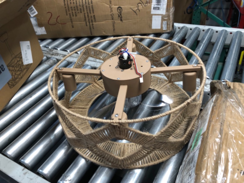 Photo 5 of ***USED - LIKELY MISSING PARTS - UNABLE TO TEST***
Ayaoty 20in Rattan Ceiling Fan with Light, Boho Cage Bladeless Flush Mount Retro Fandelier with Lights and Remote Control, 6-Speed Reversible Silent, Hemp Rope Ceiling Fan for Bedroom Kitchen