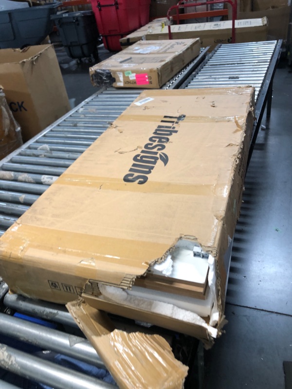 Photo 1 of Tribesigns Reception Desk with Counter, Modern Front Desk Reception Room Table with Cable Grommet, 47 inch Retail Counter for Checkout, Lobby, Beauty Salon, Home Office Desk, Oak