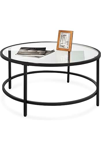 Photo 1 of **MISSING HARDWARE**
Modern Round Tempered Glass Accent Side Coffee Table for Living Room