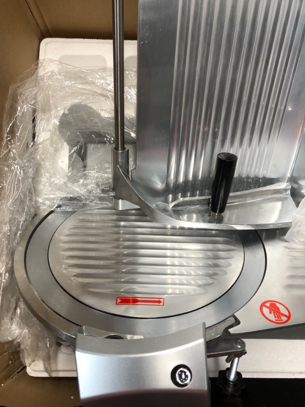 Photo 9 of **FULLY FUNCTIONAL-TESTED**
Commercial Meat Slicer, Electric Deli Food Slicer, Carbon Steel Blade Electric Food Slicer, 350-400RPM Meat Slicer, 0-0.6 inch Adjustable Thickness for Meat, Cheese, Veggies, Ham