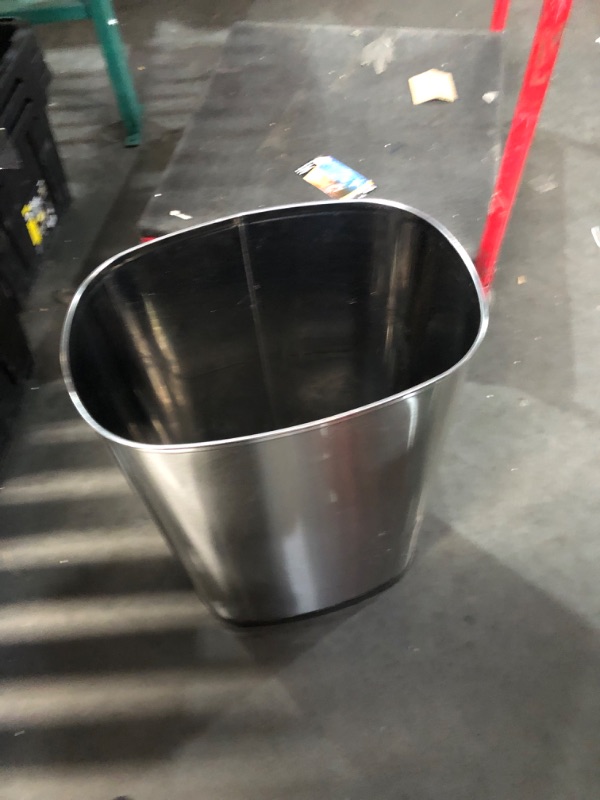 Photo 4 of ****ONLY INCLUDING THE 13 GAL - MAJOR DAMAGE - CRACKED - SEE PICTURES****
NINESTARS CB-DZT-50-13/12-13 Automatic Touchless Infrared Motion Sensor Trash Can Combo Set, 13 Gal 50L & 3 Gal 12L, Stainless Steel Base (Oval, Silver/Black Lid)