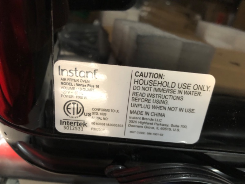 Photo 4 of ***NONREFUNDABLE - MAJOR DAMAGE - SEE COMMENTS***
Instant 140-3000-01 Vortex Plus Quart 7-in-1 Multi-Use Air Fryer, 10QT, Silver,Black