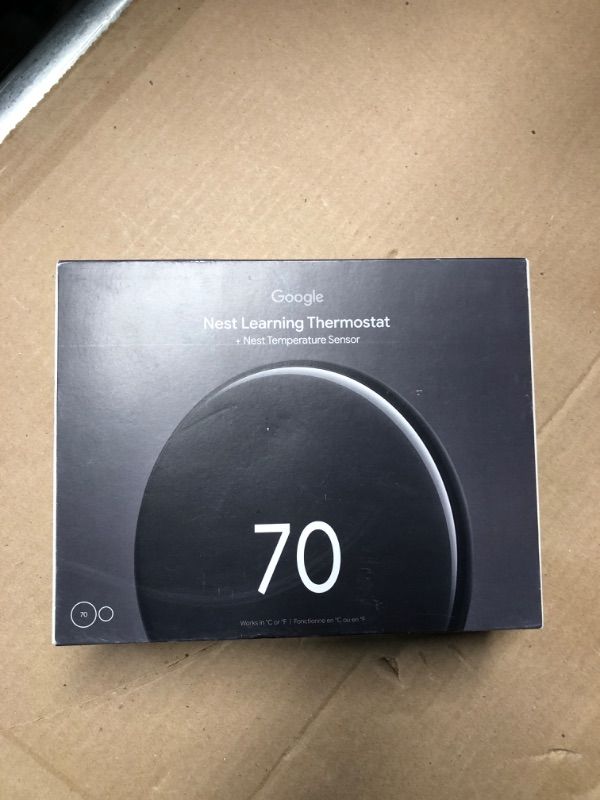Photo 1 of Google Nest Learning Thermostat (4th Gen, 2024) with Nest Temperature Sensor - Energy Saving Smart Thermostat with Adaptive Eco - Works with Alexa and Google Home App - Polished Obsidian