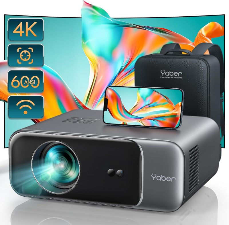 Photo 1 of [Auto Focus/4K Support] Projector with WiFi 6 and Bluetooth 5.2, YABER Pro V9 600 ANSI Native 1080P Outdoor Movie Projector, Auto 6D Keystone & 50% Zoom, Home Theater Projector for Phone/TV Stick/PC
