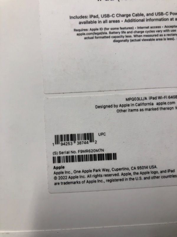 Photo 1 of Apple iPad (10th Generation): with A14 Bionic chip, 10.9-inch Liquid Retina Display, 64GB, Wi-Fi 6, 12MP front/12MP Back Camera, Touch ID, All-Day Battery Life – Silver
