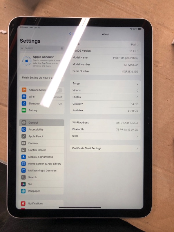 Photo 2 of (POWER TESTED) Apple iPad (10th Generation): with A14 Bionic chip, 10.9-inch Liquid Retina Display, 64GB, Wi-Fi 6, 12MP front/12MP Back Camera, Touch ID, All-Day Battery Life – Silver
