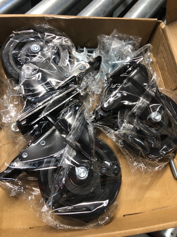 Photo 2 of **MISSING 1 CASTER**
4 Inch Caster Wheels 2000lbs,Casters Set of 4,Heavy Duty Plate Casters with Double Ball Bearings,YAEMIKY Premium Polyurethane Swivel Caster Wheels for Cart,Furniture,Workbench?16pcs Screws Included