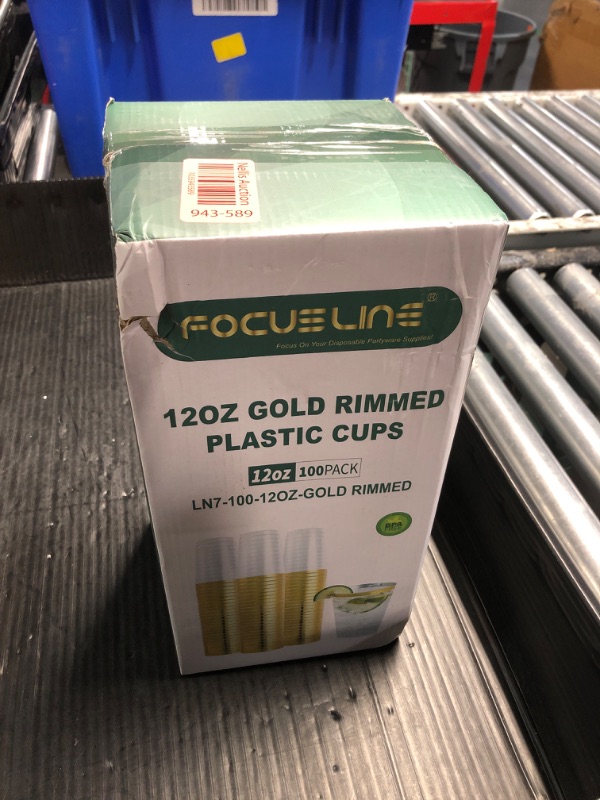 Photo 1 of FOCUSLINE 100 Pack 12 oz Gold Rimmed Plastic Cups, 12 Ounce Clear Tumblers, Heavy-duty & Fancy Disposable Hard Plastic Cups with Gold Rim for Wedding Elegant Party