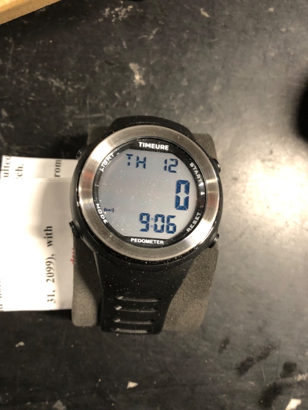 Photo 2 of ***ITEM TESTED FOR POWER, UNABLE TO TEST FURTHER***
Mens Pedometer Watch for Walking Step Counter Watch No Charging, No App Connection, with EL Backlight. Simple, Practical Choice for Mobile-Free Fitness Enthusiasts TIMEURE-2308 (Black)