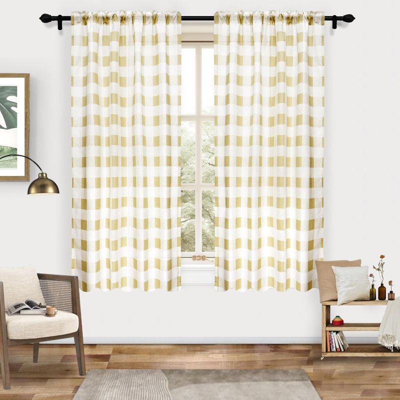 Photo 1 of ***IMAGE FOR REFERENCE**
DriftAway Semi Sheer Buffalo Plaid Check Curtains Rod Pocket Checkered Curtains Farmhouse Window Taupe and White Curtains for Living Room, Bedroom, 4 Panels Curtain, 52" x 63"