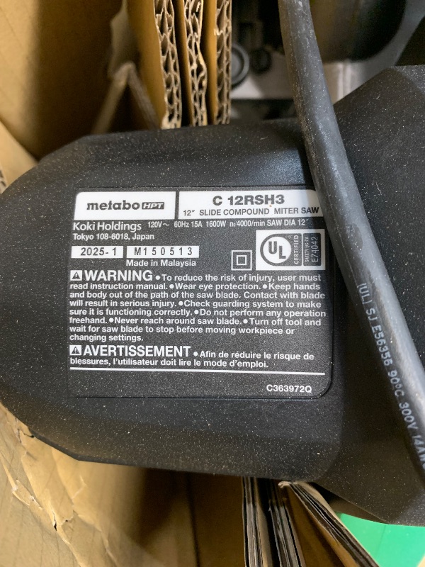 Photo 1 of (Damaged)(sold for parts/repair)  HPT 12-Inch Dual Bevel Sliding Miter Saw, 4000 RPM No-Load Speed, 45° Left and Right Bevel Range, Precision Miter Angles