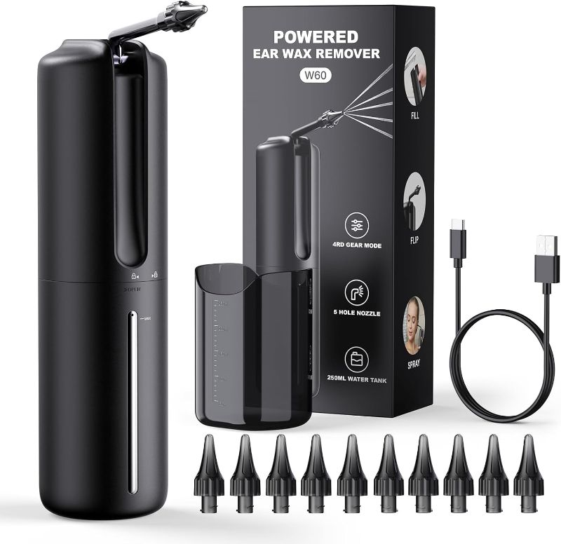 Photo 1 of (FACTORY SEALED) Ear Wax Removal - Electric Ear Irrigation Flushing System - Water Powered Ear Cleaner with 4 Pressure Modes - Safe and Effective Ear Cleaning Tool - Water Resistant USB Rechargeable