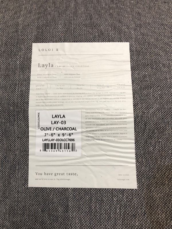 Photo 3 of ***USED - DIRTY - NO PACKAGING***
Loloi Layla 7'-6" x 9'-6" Area Rug in Olive/Charcoal - Thick Area Rug, Soft Area Rug with, Vintage Inspired Distressed Design, Low Pile, Non-Shedding, Easy Clean, Durable Living Room Rug