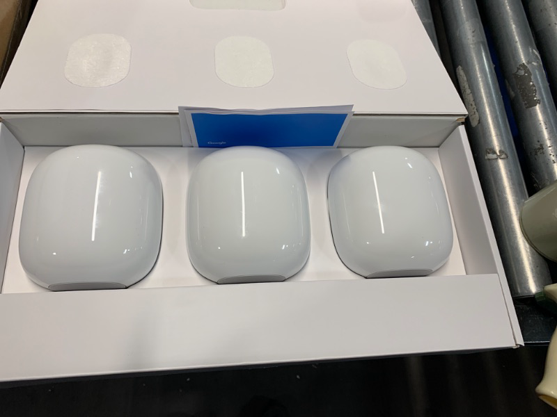 Photo 2 of ***FACTORY SEALED - OPENED TO INSPECT***
Google Nest WiFi Pro - 6E - Reliable Home Wi-Fi System with Fast Speed and Whole Home Coverage - Mesh Router - 3 Pack - Snow