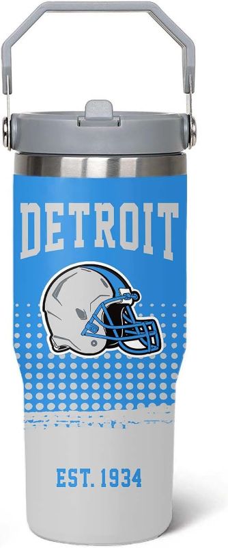 Photo 1 of ***IMAGE FOR REFERENCE***
30oz Football Detroit Tumbler with Handle and Straw for Football Fans Gifts Travel Mug Tumbler Cup Keeps Drinks Cold & Hot