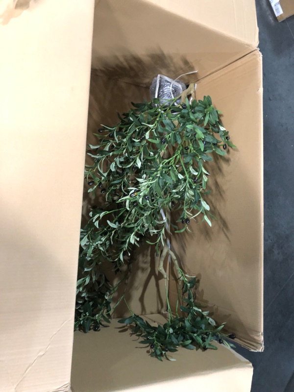 Photo 3 of *** FACTORY SEAL***MOSADE Artificial Olive Tree 7 Feet Fake Olive Silk Plant and Handmade Seagrass Basket, Perfect Tall Faux Topiary Silk Tree for Indoor Entryway Modern Decor Home Office Porch Balcony Gift,1Pack