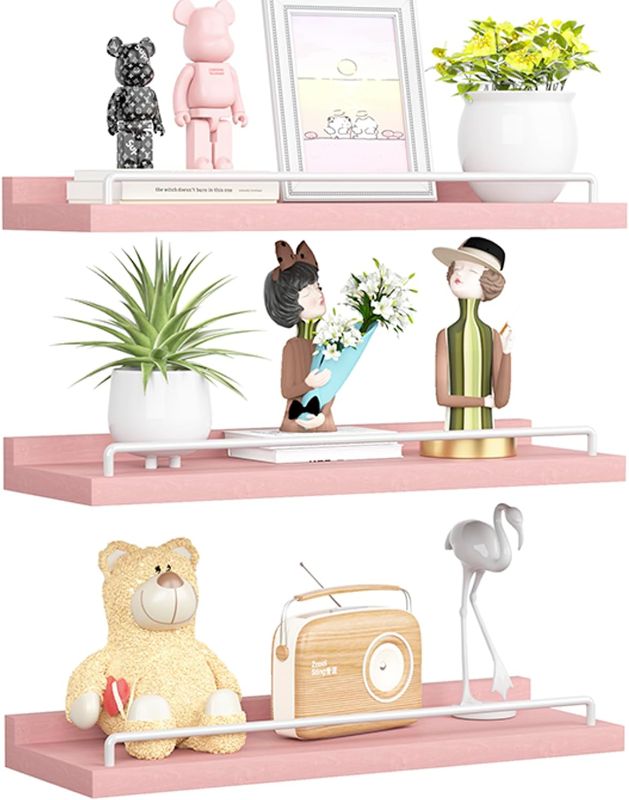 Photo 1 of **NON-REFUNDABLE** **SIMILAR TO STOCK** Pink Floating Shelves, Room Decor Shelves,Pink Kawaii Room Decor Wall Shelves for Living Room, Bedroom, Picture Frames, Plants, Kitchen, Set of 3 (Pink and White)
