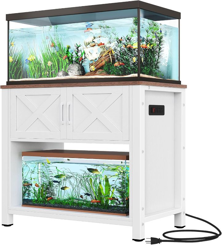 Photo 1 of *** PART ONLY__ SEE PHOTOS******NONREFUNABLE*** BOX 3 ***DWVO 40-50 Gallon Aquarium Stand with Power Outlets, Cabinet for Fish Tank Accessories Storage - Heavy Duty Metal Fish Tank Stand Suitable for Turtle Tank, Reptile Terrarium, 660LBS Capacity, White