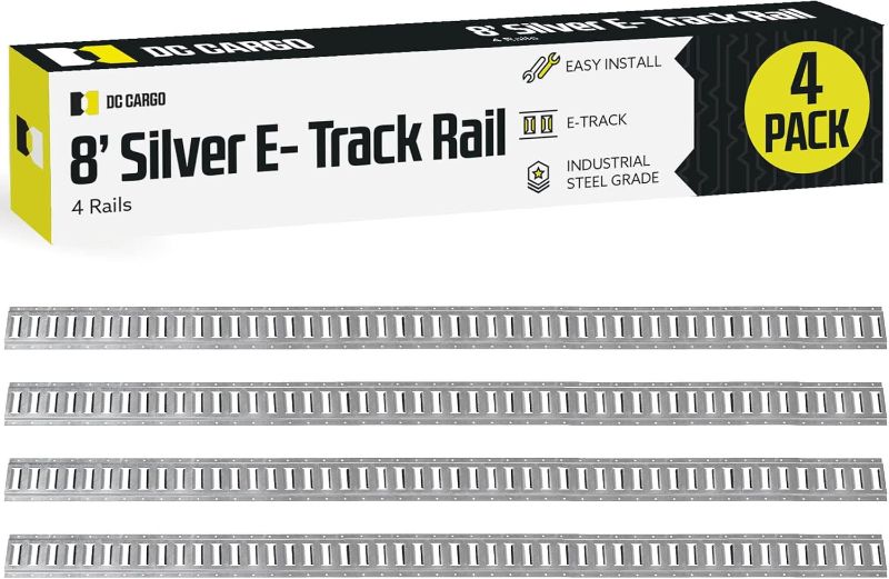 Photo 1 of  E Track Tie Down Rail Kit 8' (4 Pack) for Garages, Vans, Trailers, Motorcycle Tie Downs, ATV Mountings - ETrack Bar Rails – Galvanized Steel - Secure Cargo & Heavy Loads Up to 2,000 lbs