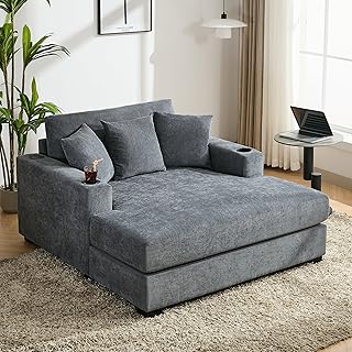 Photo 1 of ***NON REFUNDABLE, PARTIAL SET*** BOX 2 OF 3 ONLY
Modern 55" Indoor Oversized Chaise Lounger, Chenille Fabric Sleeper Sofa Couch with Pillows, Charge Station & Cup Holders,Suitable to Living Room,Bedroom and Office (Blue-gray/55)