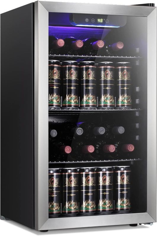 Photo 1 of *** FACTORY SEAL***Antarctic Star 26 Bottle 130 Can Wine Cooler/Cabinet Beverage Refrigerator Mini Wine Cellar Beer Soda Clear Glass Door Bar Fridge Quiet Compressor Adjust Temp Freestanding Indoor Use 3.2cu.ft Black