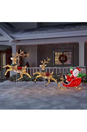 Photo 1 of *** PART ONLY__ SEE PHOTOS*** ***NONREFUNABLE*** ONLY SANTA NO DEAR*** NO FUNTIONING*** SOME PART BROKEN OR LOOSE***LED Santa Sleigh with Reindeer Holiday Yard Decoration, 6 ft, 198 Warm White Lights, 3 Light Functions