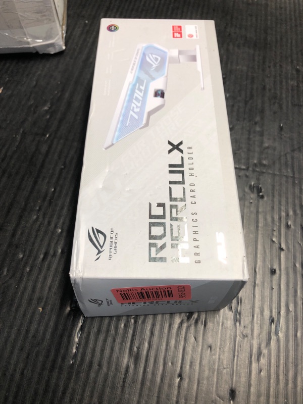 Photo 2 of *** FACTORY SEAL***ASUS ROG Herculx Graphics Card Holder White Edition (Tool-Free Design, Included Spirit Level, Solid zinc Alloy, 72-128mm, Aura Sync)