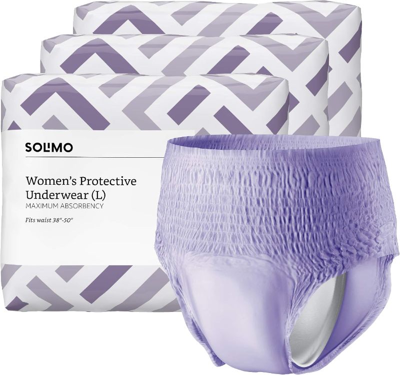 Photo 1 of *** FACTORY SEAL****** NONREFUNABLE***Amazon Brand - Solimo Incontinence & Postpartum Underwear for Women, Maximum Absorbency, XX Large, 54 Count, 3 Packs of 18, Lavender