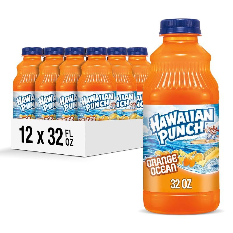 Photo 1 of *** EXP: 2024/11/26  NONREFUNDABLE******* FACTORY SEAL***Hawaiian Punch Orange Ocean Fruit Juice Drink, 32 Fl Oz Bottle (Pack Of 12), Caffeine-free, Carbonation-free, Gluten-free, Excellent Source Of Vitamin C, Less Than 100 Calories