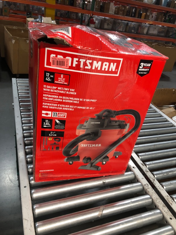 Photo 2 of ***NONREFUNDABLE - THIS SALE FINAL - PARTS ONLY - SEE COMMENTS***
CRAFTSMAN Detachable Blower 12-Gallon 6-HP Corded Wet/Dry Shop Vacuum with Accessories Included