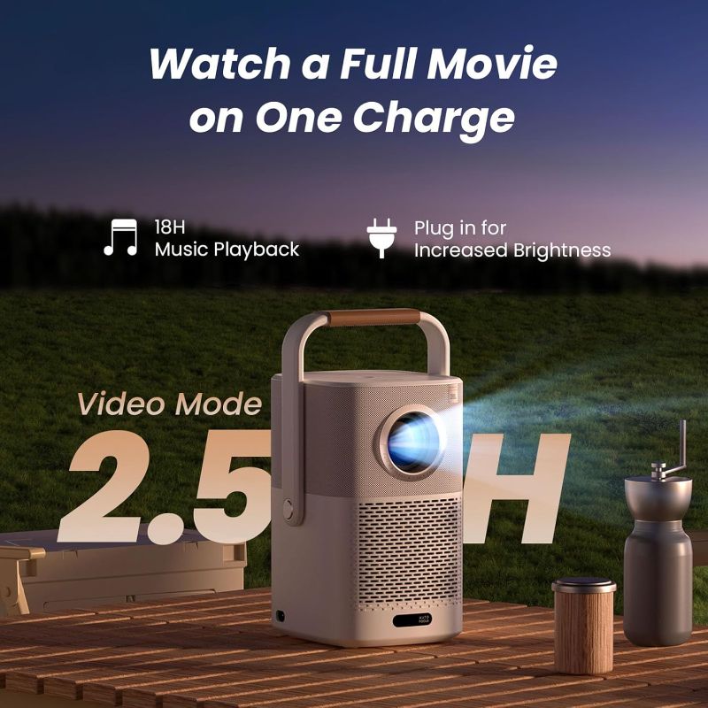 Photo 3 of [Sound by JBL & Built-in Battery] Yaber T2 Outdoor Projector with WiFi 6 and Bluetooth, Native 1080P Smart Movie Portable Projector for Inside and Outside, Compatible with TV Dongle (Not included)