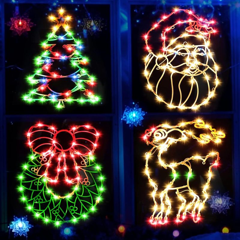 Photo 1 of ***IMAGE FOR REFERENCE***
16 Inch Christmas Window Silhouette Lights Decorations, 4 Pack Waterproof Window Hanging Lights Elk, Christmas Tree, Santa Claus, Wreaths for Party, Home Indoor Outdoor Wall - 200 Mini Bulbs