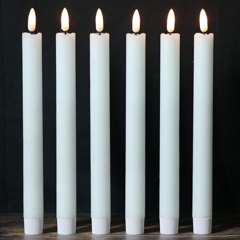 Photo 1 of ***IMAGE FOR REFERENCE***
White Flameless Taper Candles with Timer, 6 Pack Battery Operated LED Flickering Real Wax Candle for Christmas Thanksgiving Wedding Decorations