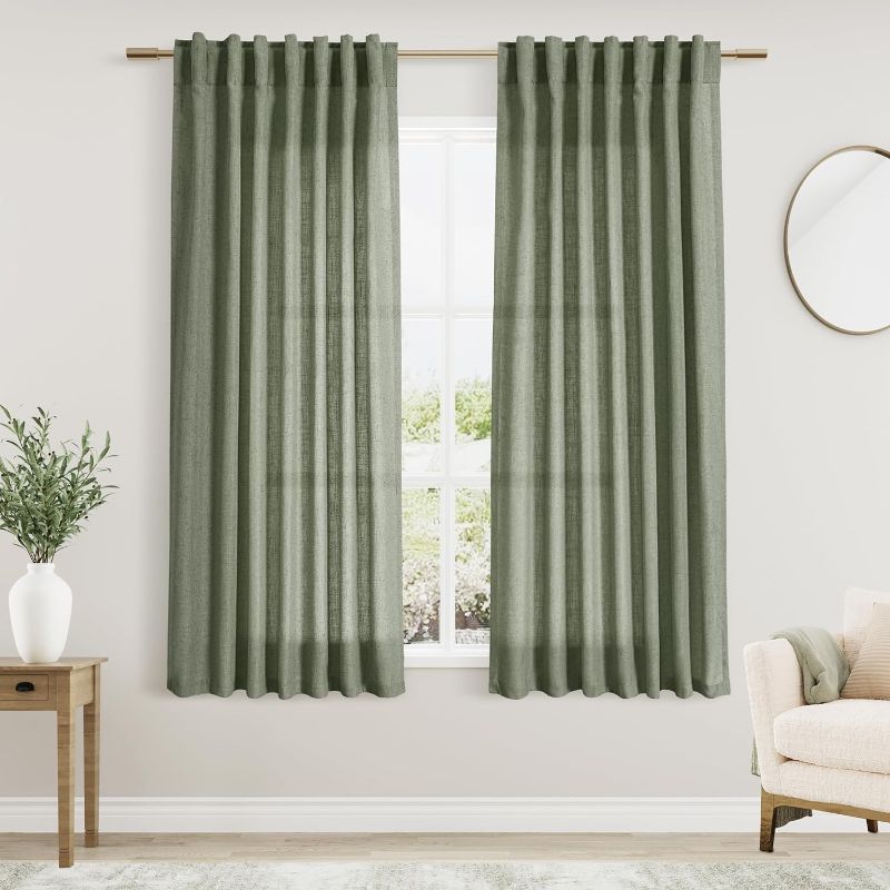 Photo 1 of ***IMAGE FOR REFERENCE**
lina rosa 20% cotton green curtains with white vines Curtains 63 Inches Length 2 Panels Set for Living Room Back Tab Pocket Aesthetic Neutral Light Filtering Semi Sheer Drapes Cotton Linen Textured Curtain 52X63 Inches