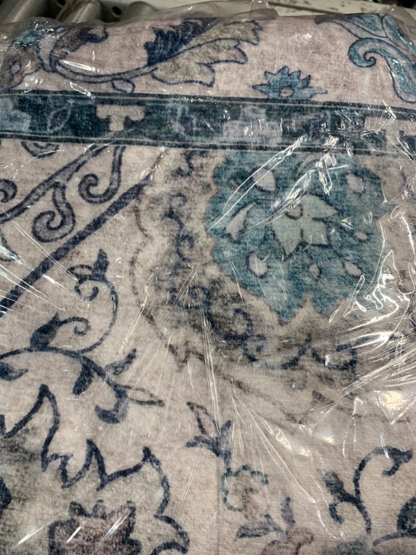 Photo 2 of ***IMAGE FOR REFERENCE***
Area Rug - 8' x 10', Light Grey & Blue, Oriental Floral Scroll Design, Non-Shedding & Easy Care, Ideal for High Traffic Areas in Living Room, Bedroom 