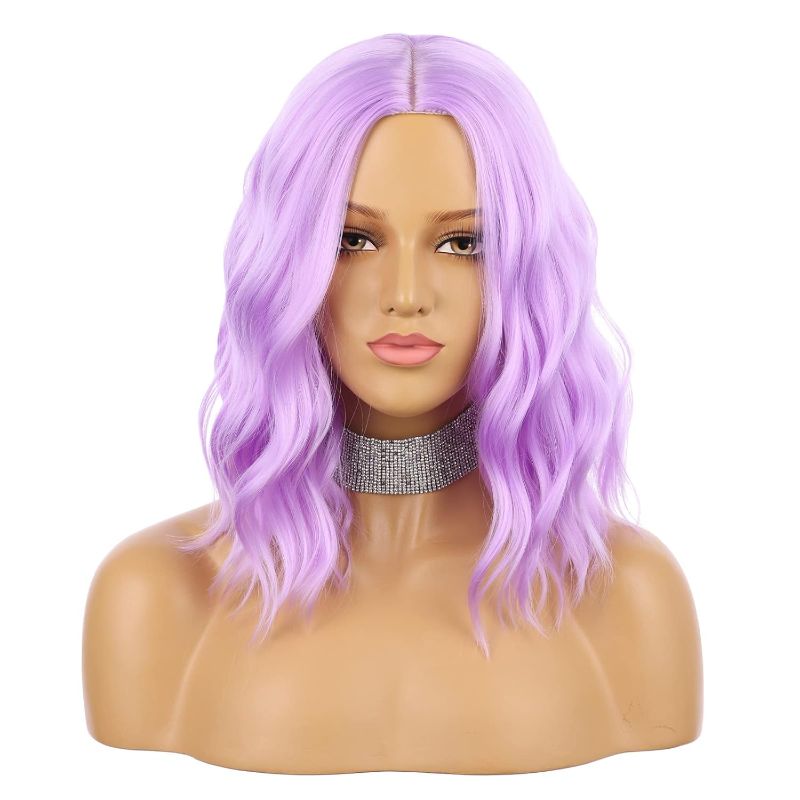 Photo 1 of ***IMAGE FOR REFERENCE***
Purple Wig, Short Colored Wigs Bob Wig for Women, Natural Wavy Colorful 14 Inch Middle Part Synthetic Wig for Cosplay Party Costume?lavender Purple?